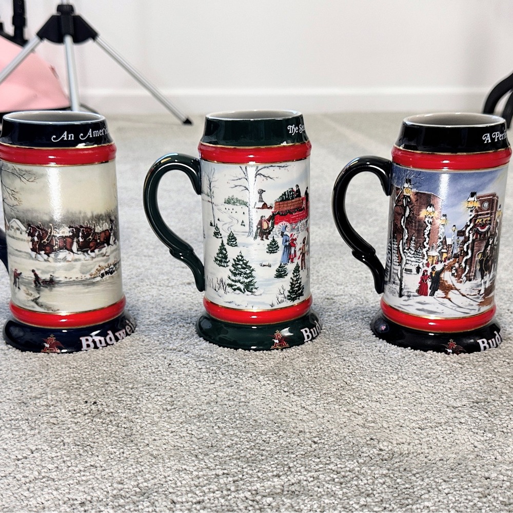 Budweiser Holiday Steins Set 1990 1991 1992 Multi Excellent